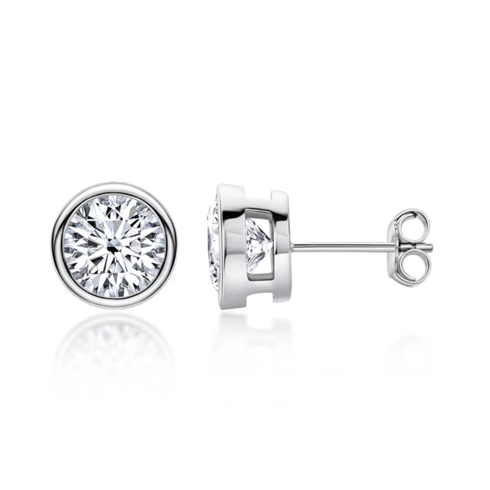 NEW Platinum Plated S925 1 cttw Bezel Stud Earrings - Picture 13 of 16
